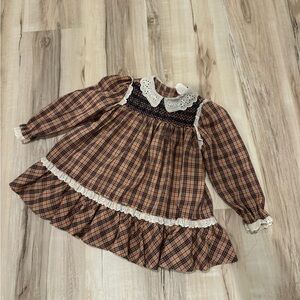 Peaches 'n Cream Plaid Dress with Lace Collar 3T